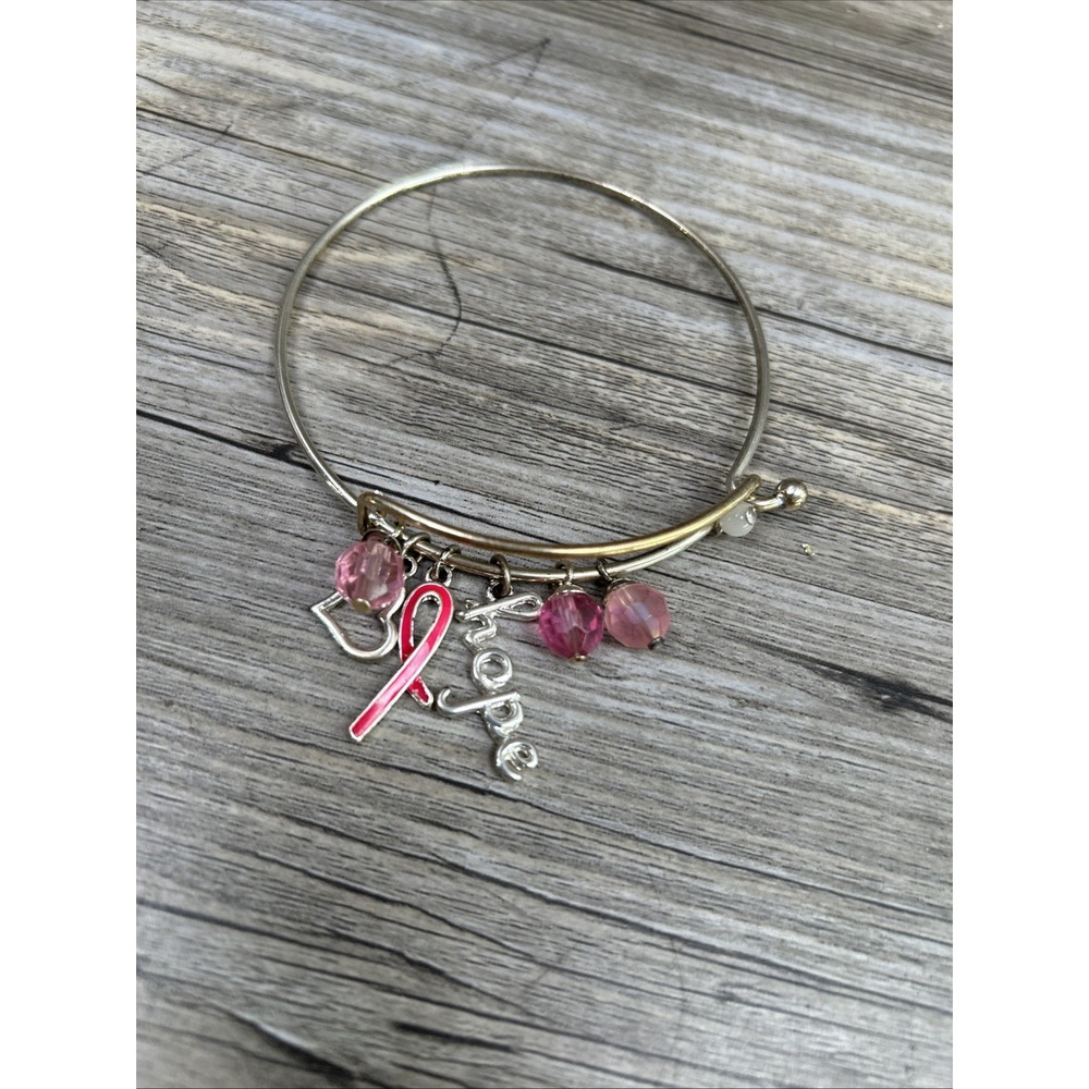 Breast Cancer Awareness Charm Bracelet‎ By Avon Lot Of 2 Gold And Silver Tone - Picture 5 of 10